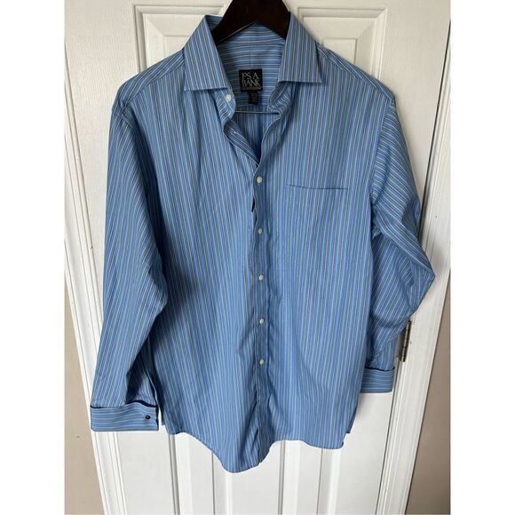 Jos a bank blue stripped shirt  with cuff link size 15.5 32 - Picture 1 of 6